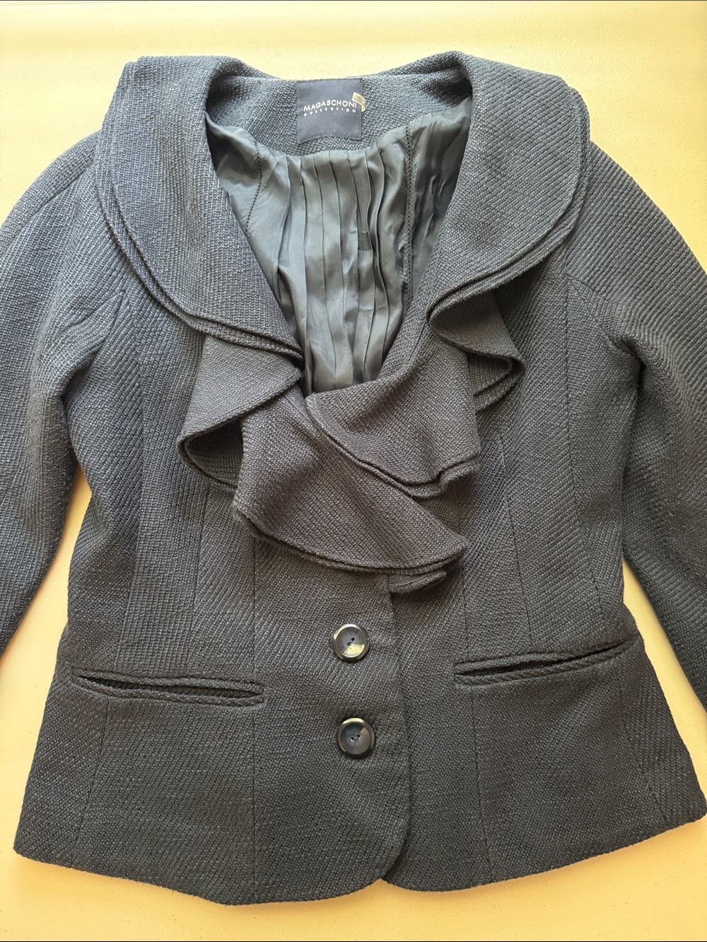 Magaschoni Navy Ruffle-Front Blazer - Picture 11 of 14